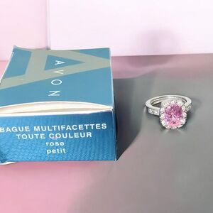 Vintage Avon Pink Multi Faceted Bold Color Ring Sz 6 Cocktail Jewelry Box Purple